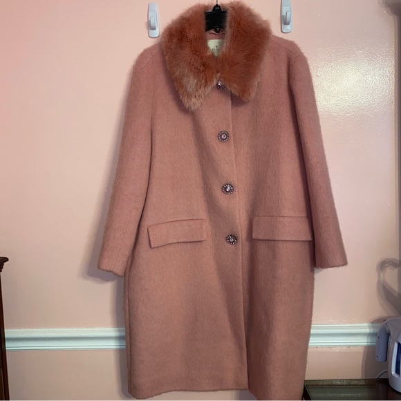COPY - New Kate Spade Pink Faux Fur Trim Coat - Picture 2 of 7